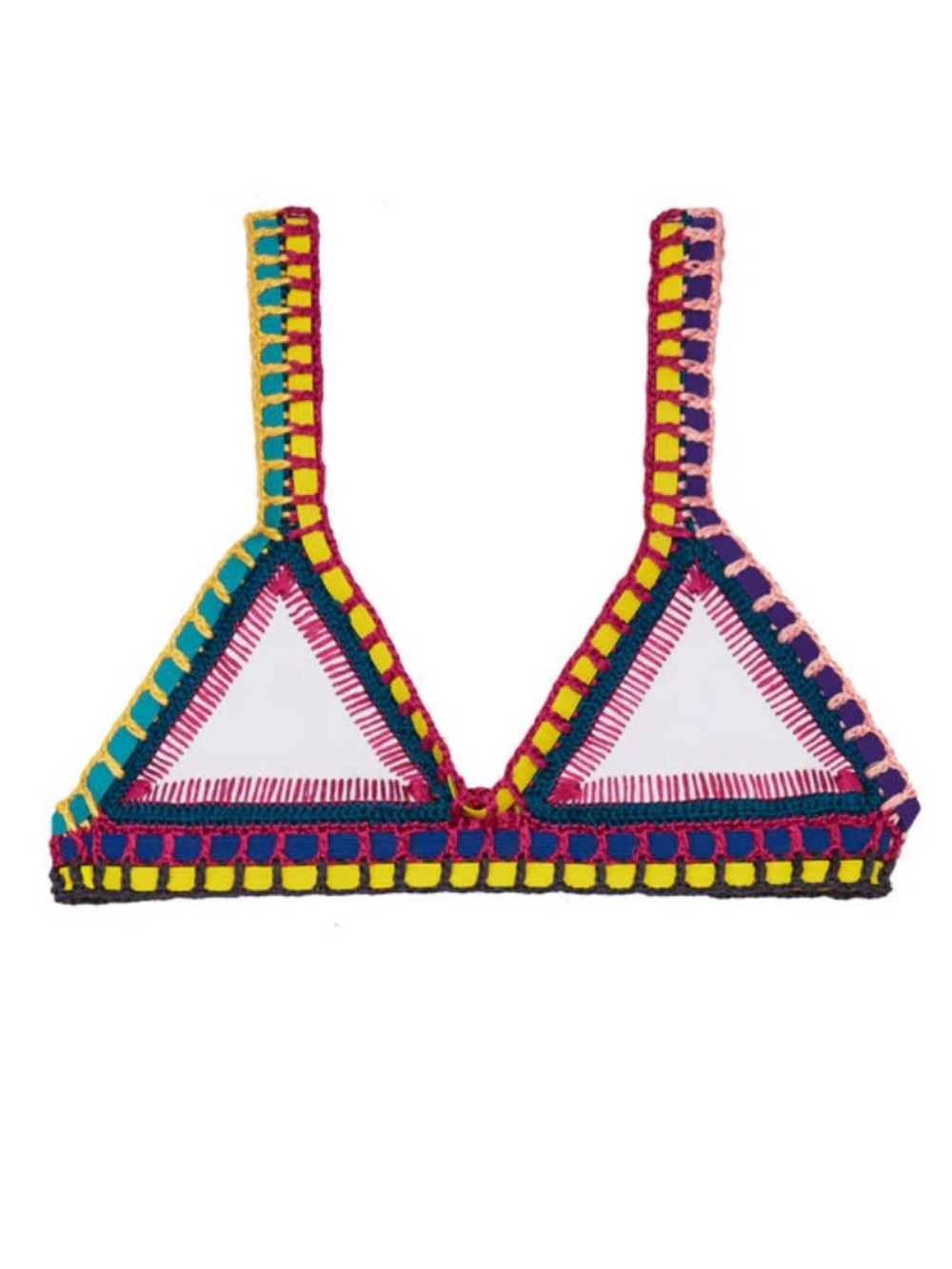 KIINI Yaz Bikini Top Swimsuit White Multicolored Crochet Women’s Size Large